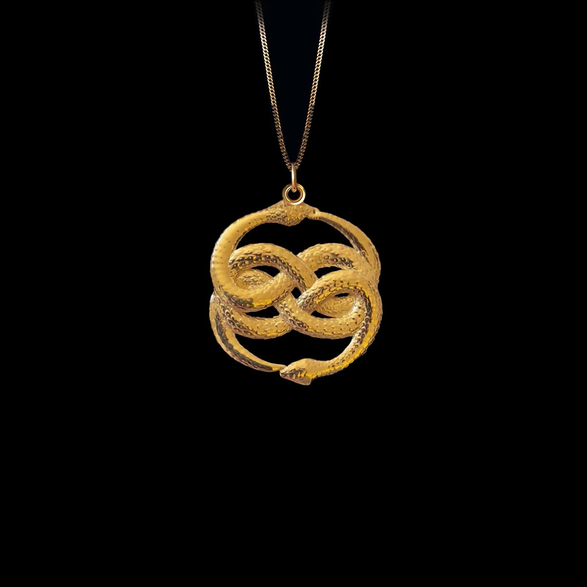 Solid 14k Gold Ouroboros Serpent Pendant Necklace - Snake Biting Tail Symbol - View #8