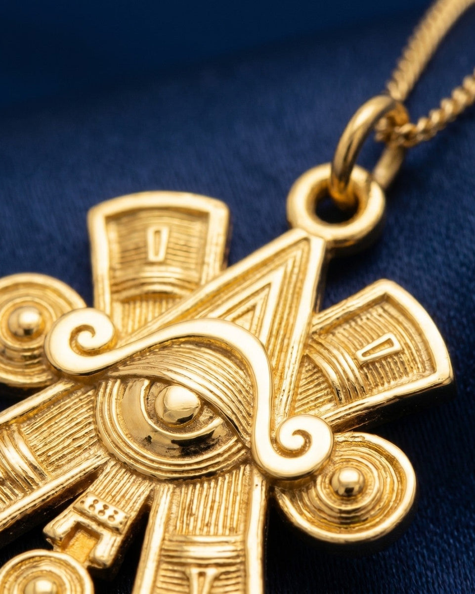 Gold Nahui Ollin Pendant Necklace 14K, 18K Solid Gold | Made in