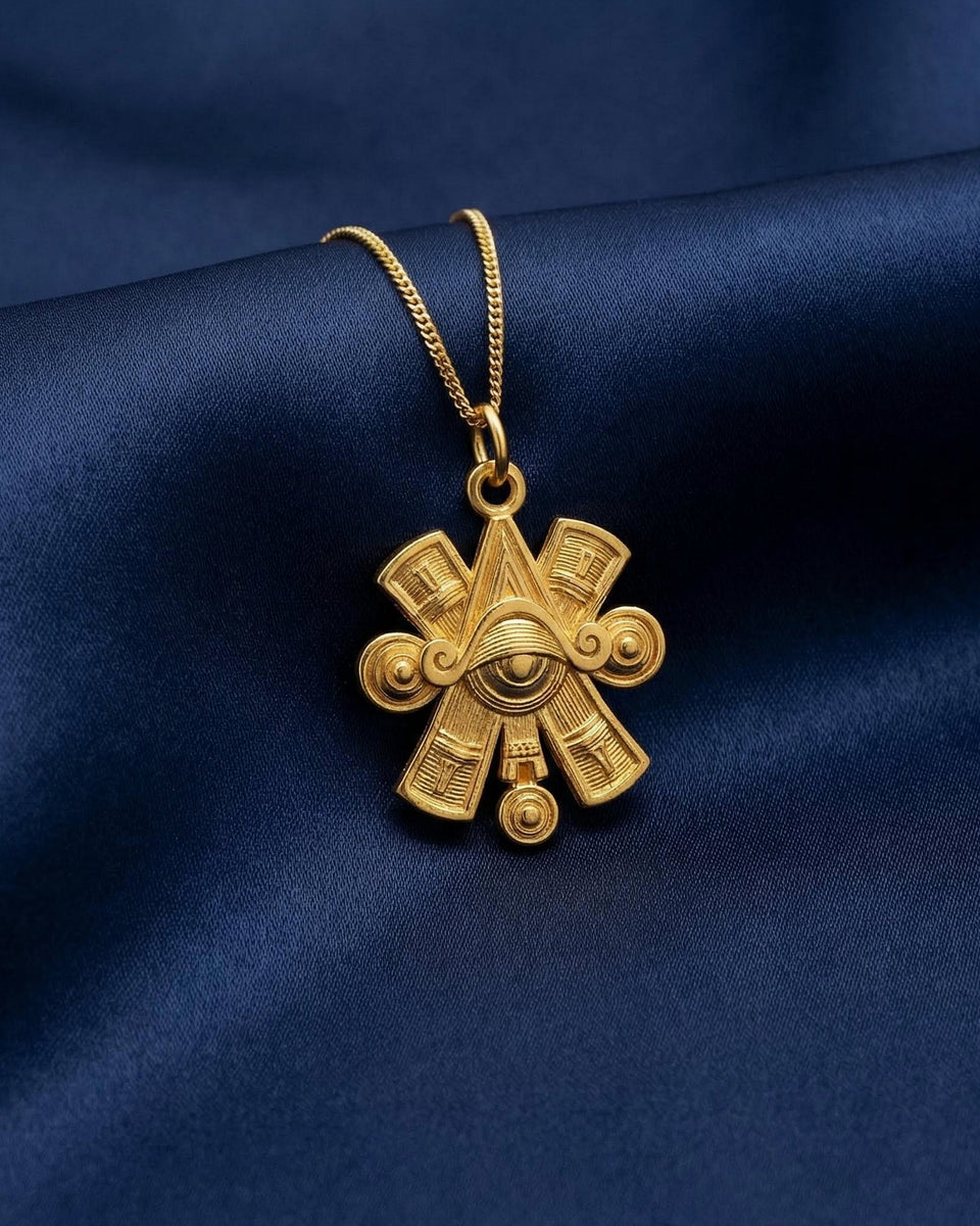 Gold Nahui Ollin Pendant Necklace 14K, 18K Solid Gold | Made in