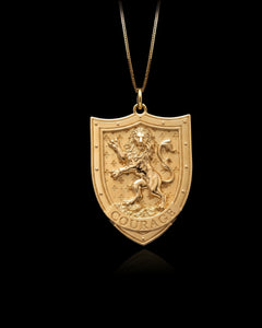 Gold Courage Lion Shield Pendant