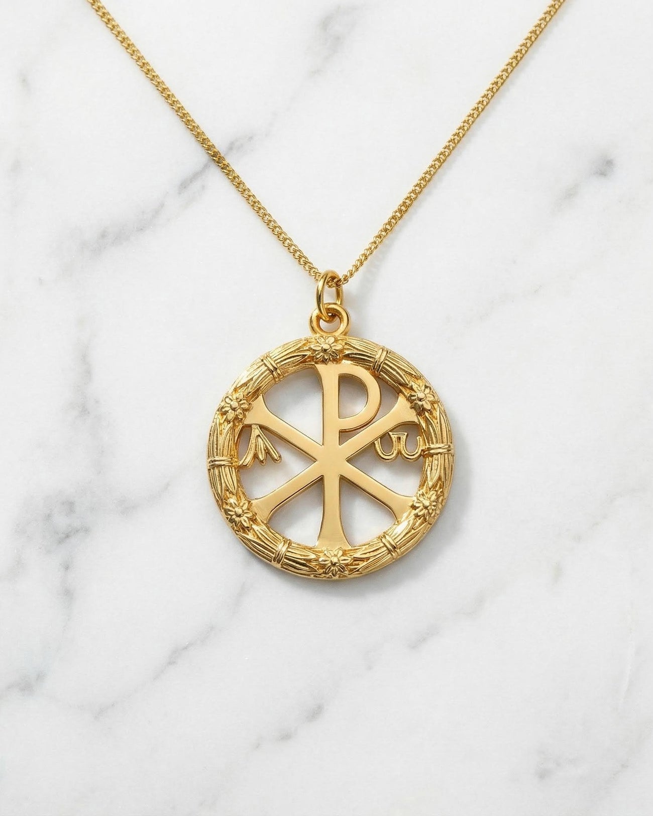Gold Chi Rho Pendant Necklace 14K, 18K Solid Gold | Made in USA