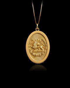 Gold Lion Sun Pahlavi Pendant