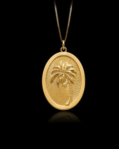 Gold Palm Tree Oval Pendant