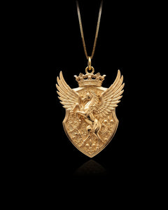 Gold Pegasus Shield Pendant