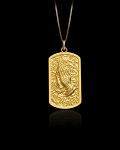 Gold Praying Hands Tag Pendant