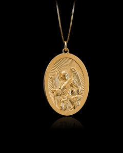 Gold St Raphael Oval Pendant