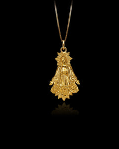 Gold Virgin Mary Roses Pendant