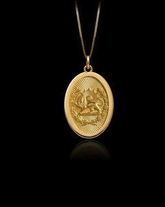 Gold Lion Sun Pahlavi Pendant