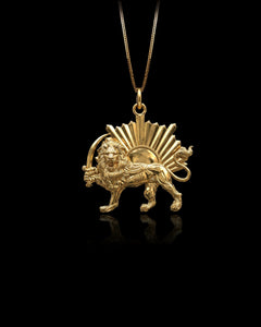 Gold Lion Sun Pahlavi Pendant