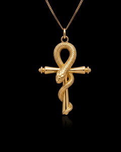 Gold Snake Ankh Pendant