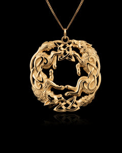 Gold Fenrir Wolves Pendant