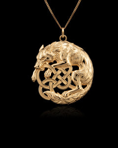 Gold Fenrir Wolf Pendant