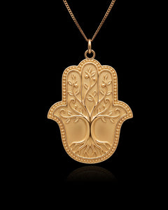 Gold Hamsa Tree Pendant
