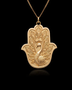Gold Peacock Hamsa Pendant