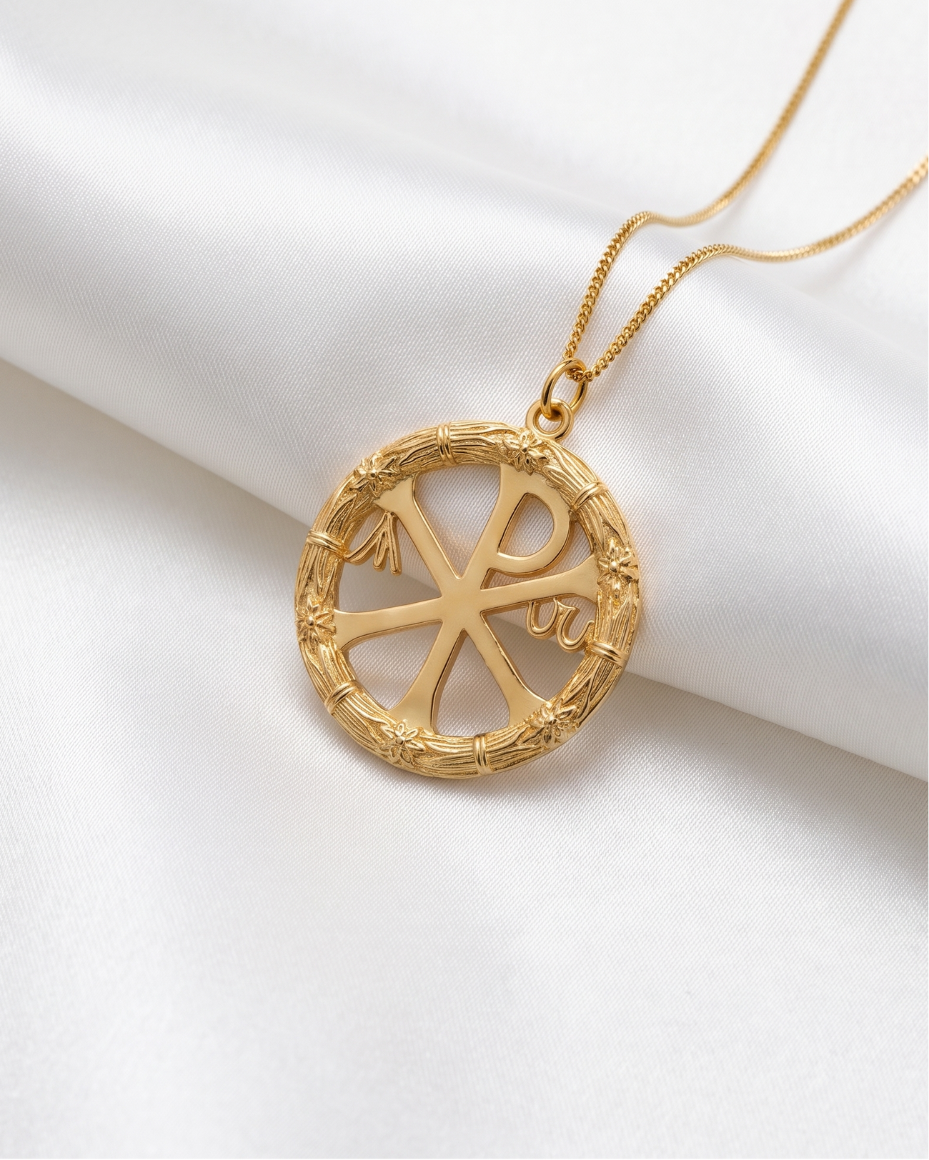Gold Chi Rho Pendant Necklace 14K, 18K Solid Gold | Made in USA