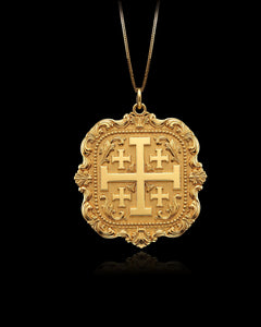 Gold Ornate Jerusalem Cross Pendant