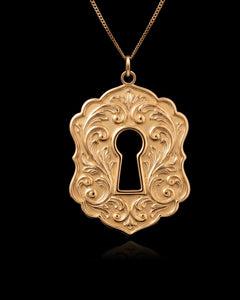 Gold Ornate Keyhole Lock Pendant