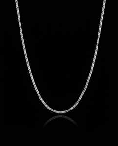 14K White Solid Gold Wheat Chain