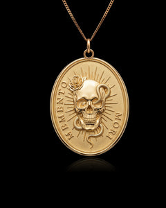 Gold Memento Mori Skull and Snake Pendant