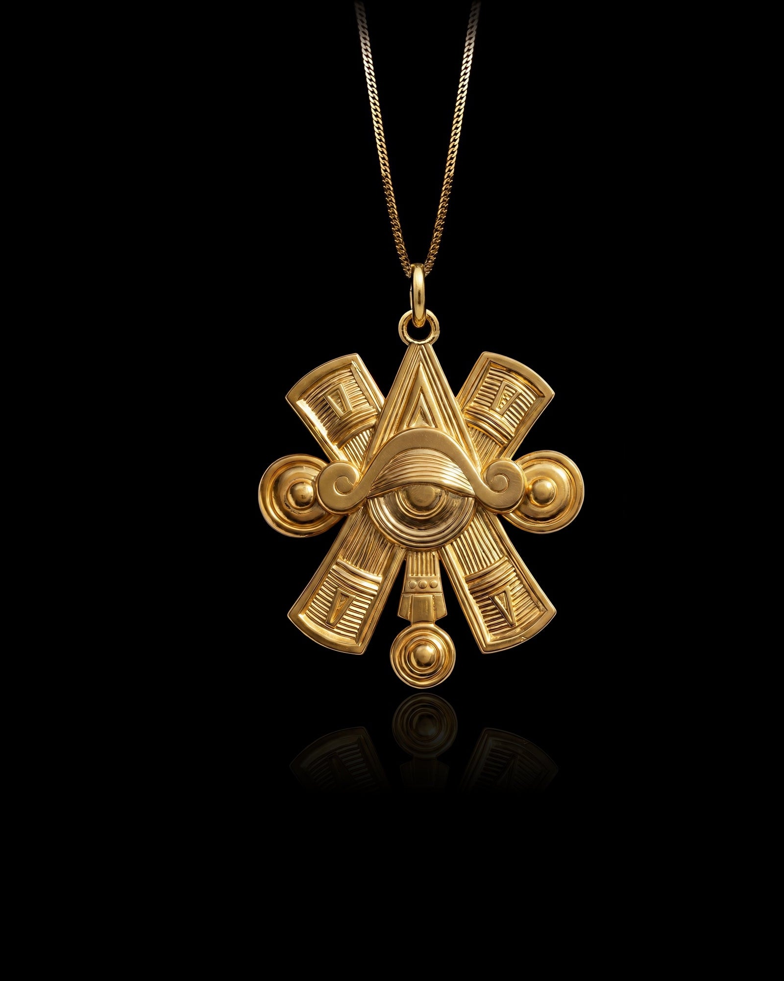 Gold Nahui Ollin Pendant Necklace 14K, 18K Solid Gold | Made in