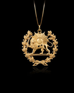 Gold Lion Sun Pahlavi Pendant