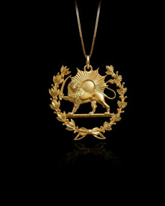 Gold Lion Sun Pahlavi Pendant
