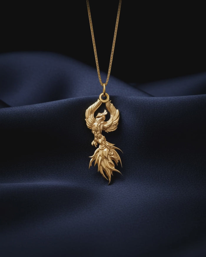 Gold Phoenix Pendant Necklace 14K, 18K Solid Gold | Made in USA