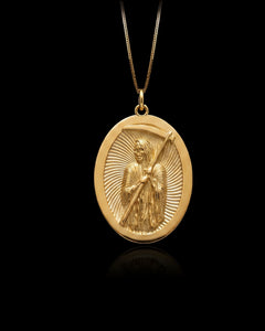Gold Santa Muerte Oval Pendant