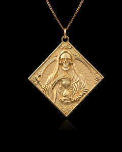 Gold Santa Muerte Hourglass Pendant
