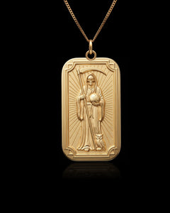Gold Santa Muerte Oval Pendant