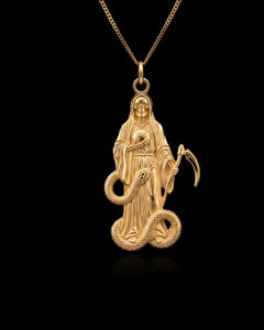 Gold Santa Muerte Snake Pendant