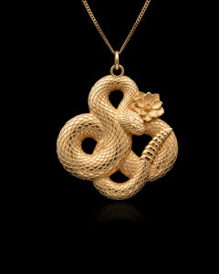 Gold Snake and Lotus Flower Pendant