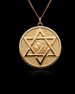 Gold Star of David Lion of Judah Pendant