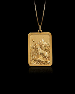 Gold Howling Wolf Pendant