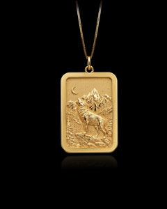 Gold Howling Wolf Pendant