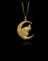 Gold Wolf & Moon Pendant